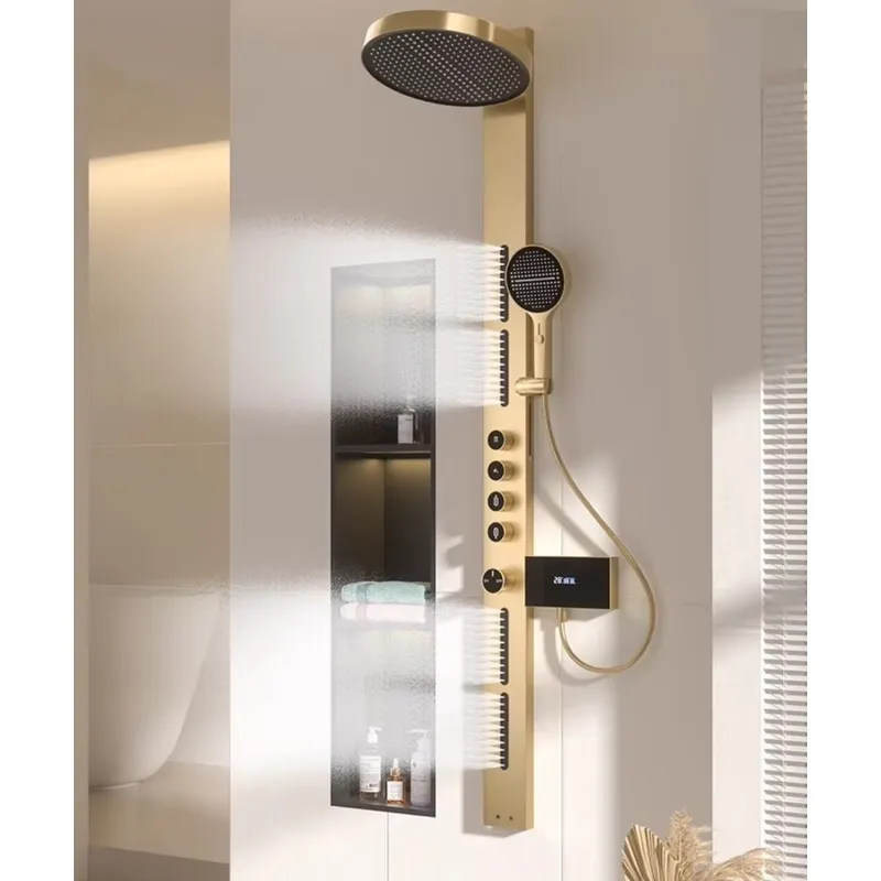 Spa & Wellness Center Hotel Solverde - 真鍮製レインフォールシャワーパネルセット デジタルディスプレイ付き 壁掛け式バスルームSPAシステム 多機能スマートシャワーヘッドキット